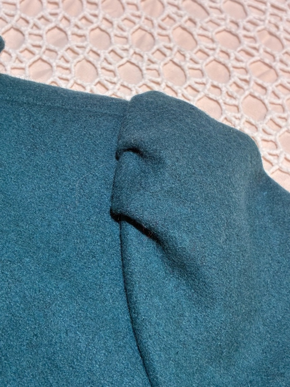 Women’s S Teal Mid-Length Pea Coat Bow Accent Double-Breasted Collared Long slv - Picture 4 of 14